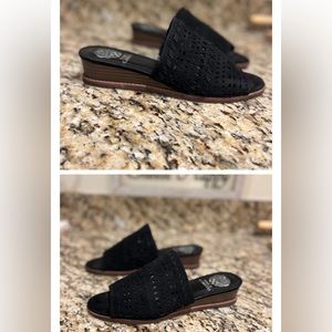 Vince Camuto Rallema Leather Wedge Slide Sandals Women's 8.5 M Black